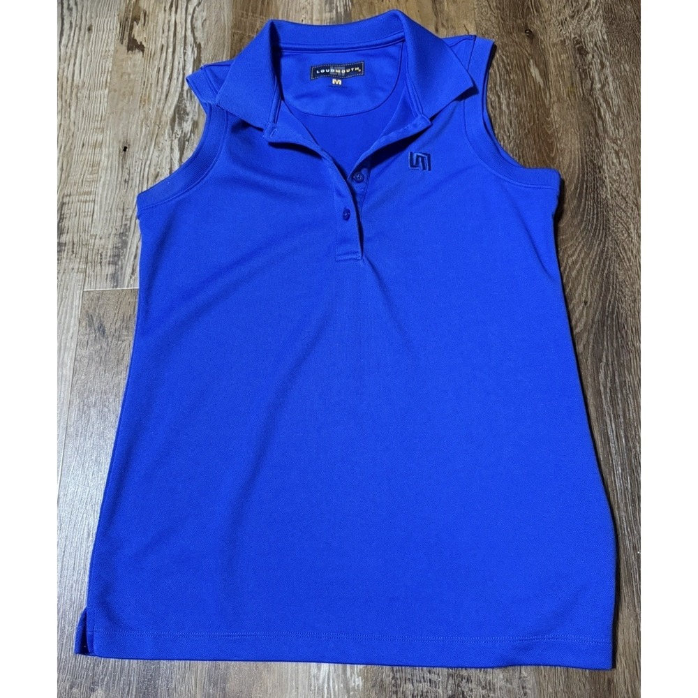 Loudmouth Womens Sleeveless Polo Shirt Medium Blue 100% Polyester Tank Top Navy